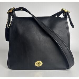 COACH Vintage Legacy Companion Flap Crossbody Bag Black Leather 9715
